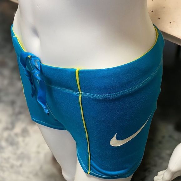 Nike Dri-Fit Women’s Spandex Shorts Turquoise and Yellow Small - Picture 1 of 5
